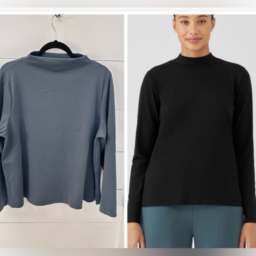 EILEEN FISHER XL Stretch jersey knit mock neck blue-grey classic comfort tunic